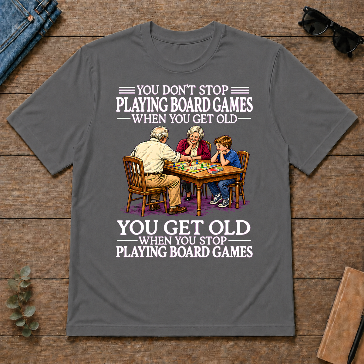 Old Man Don't Stop Playing Board Games - charcoal - TS2D-Charcoal