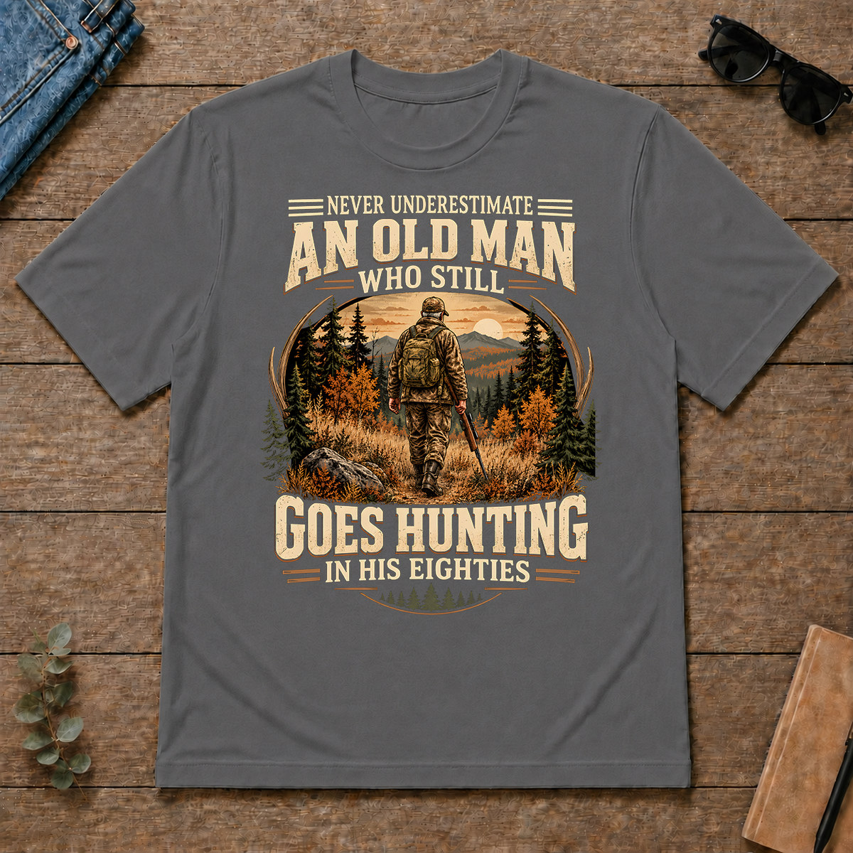 An Old Man Goes Hunting In 80s - charcoal - TS2D-Charcoal