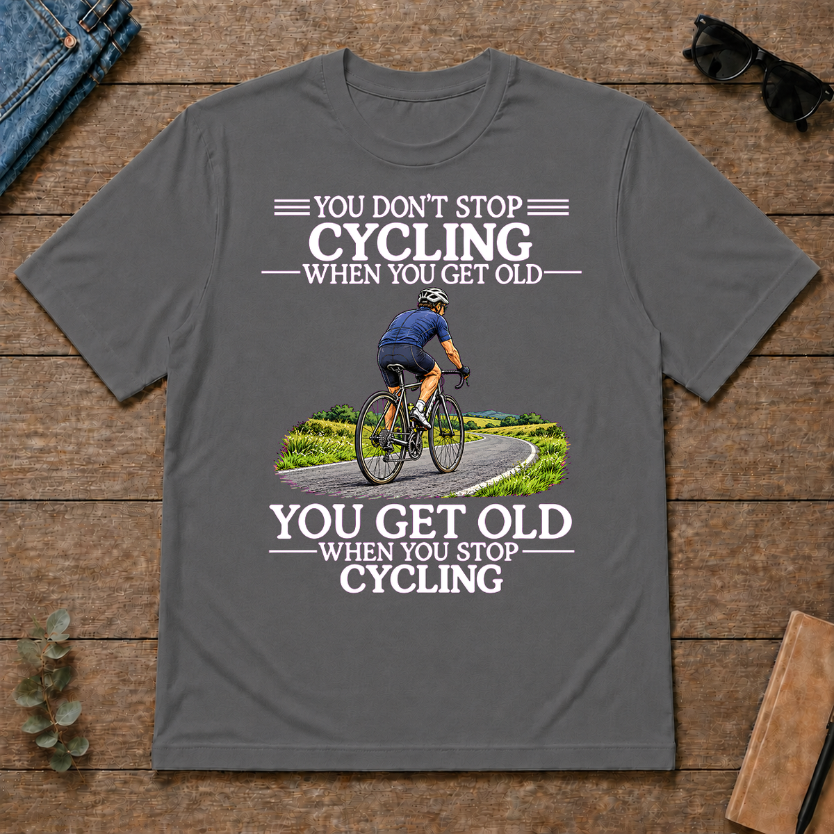 Old Man Don't Stop Cycling - charcoal - TS2D-Charcoal
