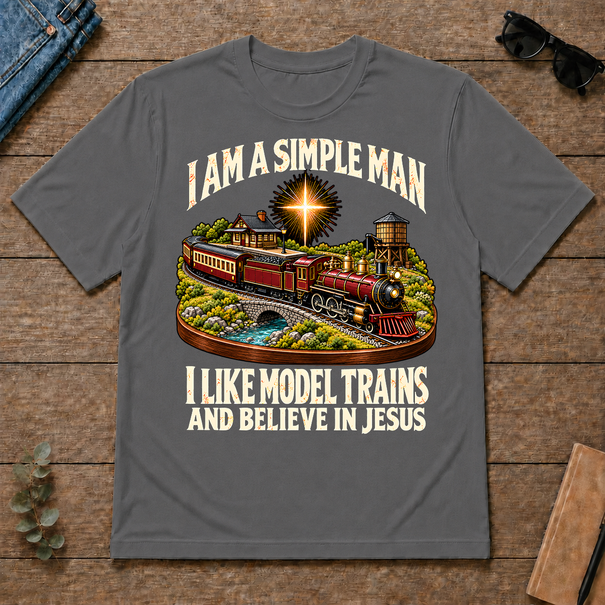 I Like Model Trains & Believe In Jesus - charcoal - TS2D-Charcoal