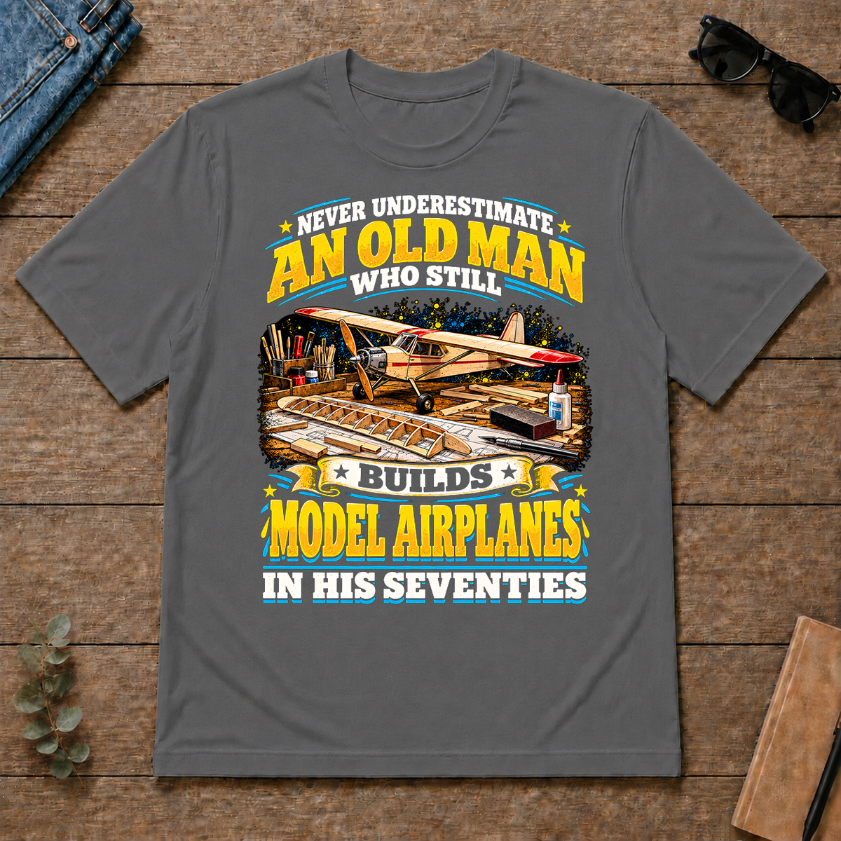 Yellow An Old Man Still Builds Model Airplanes In His Seventies - charcoal - TS2D-Charcoal