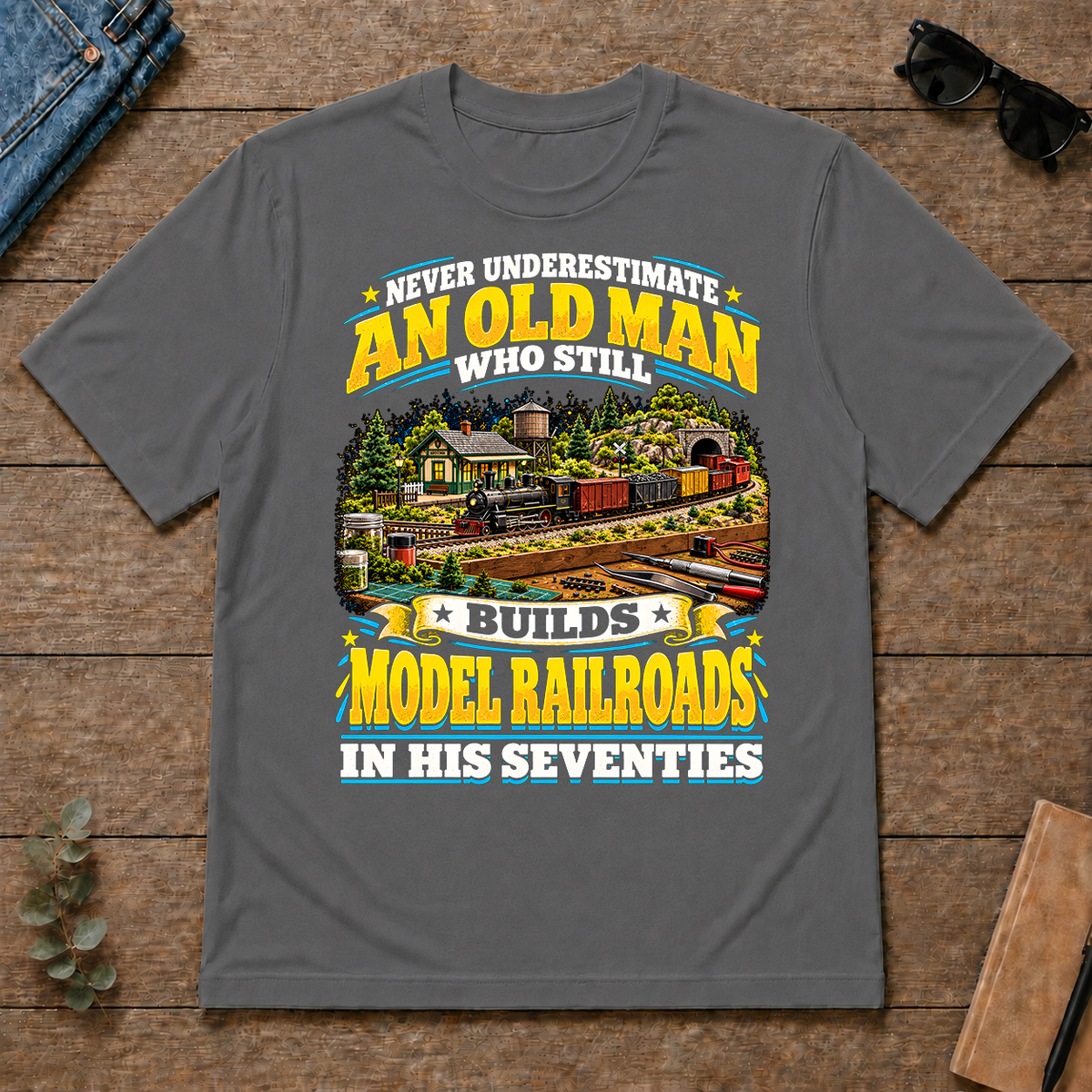 Yellow An Old Man Still Builds Model Railroads In His Seventies - charcoal - TS2D-Charcoal