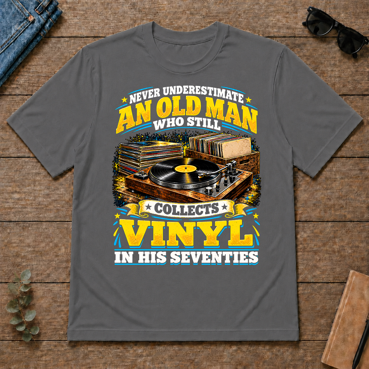 Yellow An Old Man Still Collects Vinyl In His Seventies - charcoal - TS2D-Charcoal