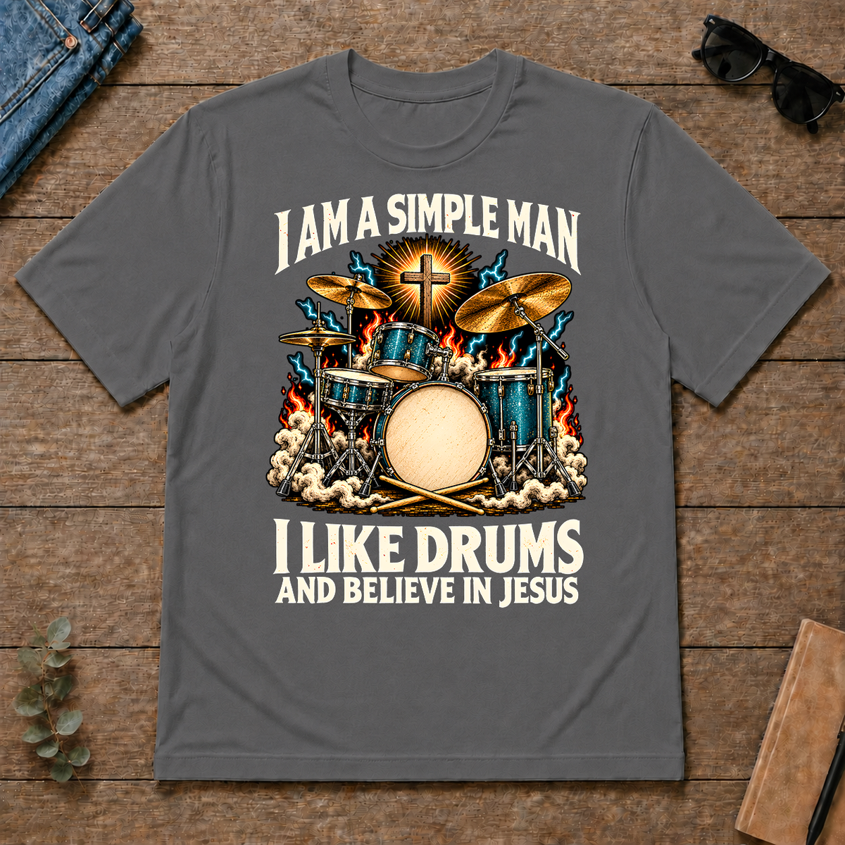 I Like Drums & Believe In Jesus - charcoal - TS2D-Charcoal