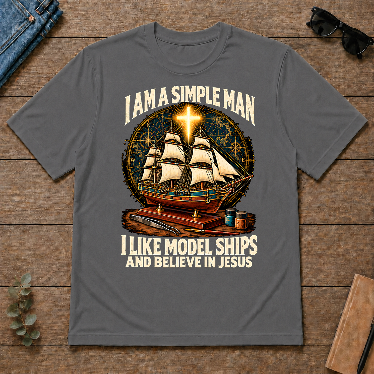 I Like Model Ships & Believe In Jesus - charcoal - TS2D-Charcoal