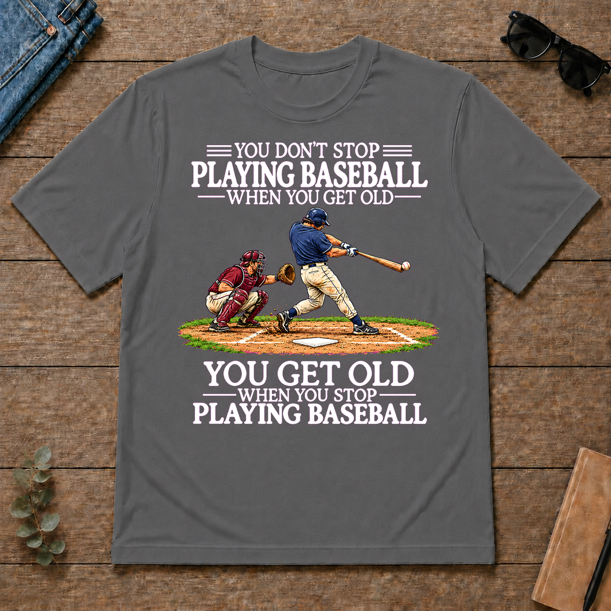 Old Man Don't Stop Baseball - charcoal - TS2D-Charcoal
