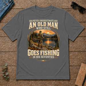 An Old Man Goes Fishing In 70s - charcoal - TS2D-Charcoal