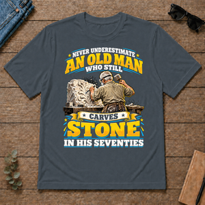 Yellow An Old Man Still Carves Stone In His Seventies - dark-heather - TS2D-DarkHeather