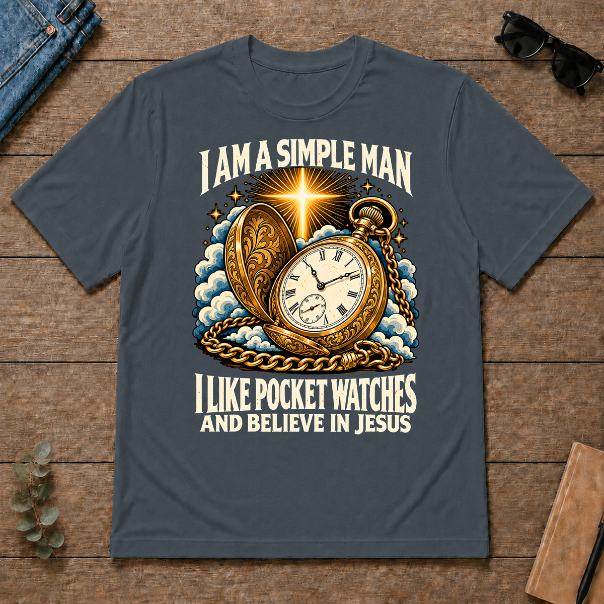 I Like Pocket Watches & Believe In Jesus - dark-heather - TS2D-DarkHeather