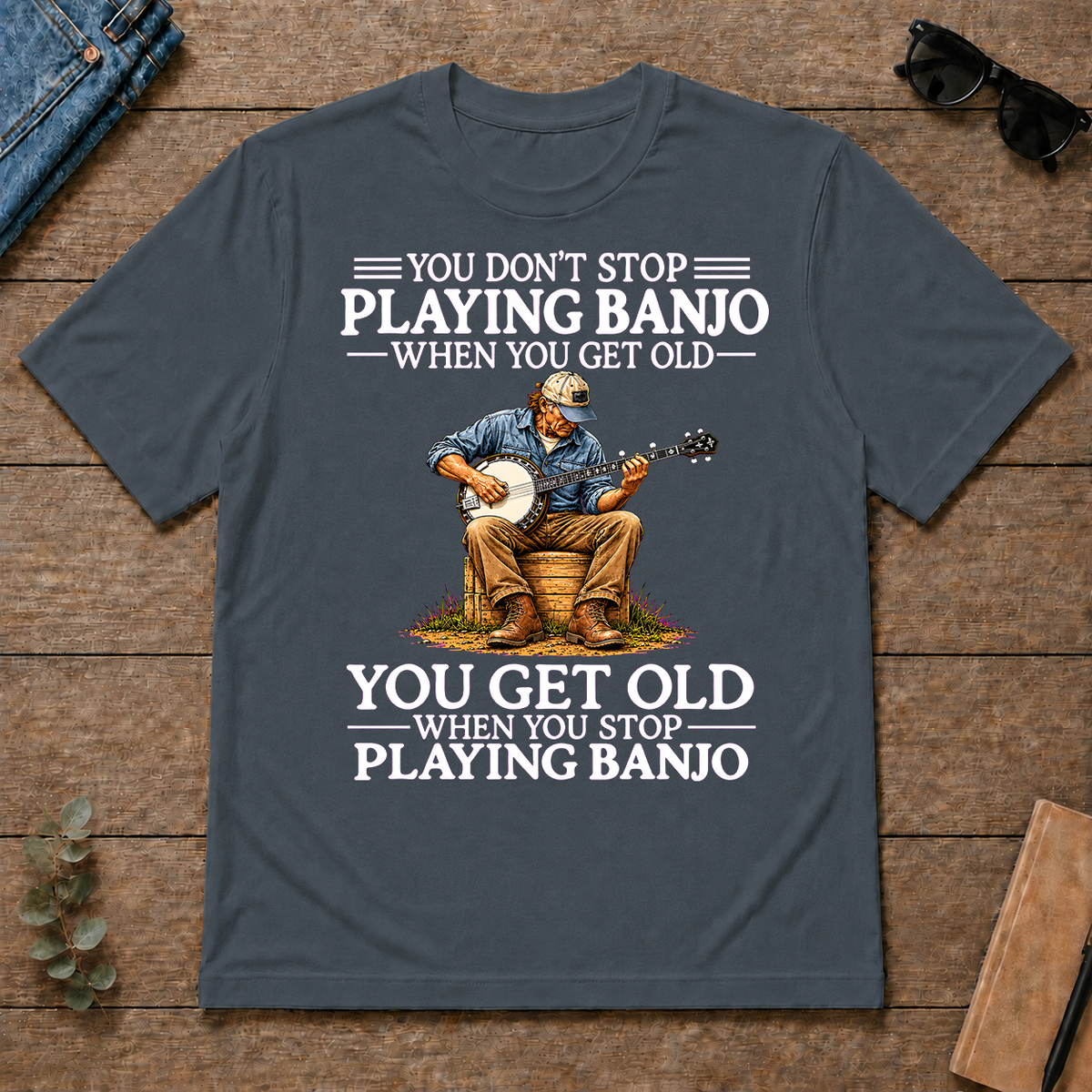 Old Man Don't Stop Playing Banjo - dark-heather - TS2D-DarkHeather