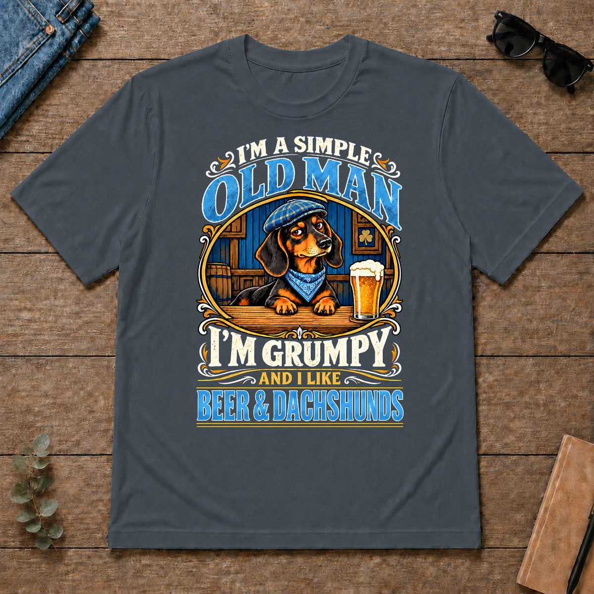 Funny I Like Beer & Dachshunds - dark-heather - TS2D-DarkHeather