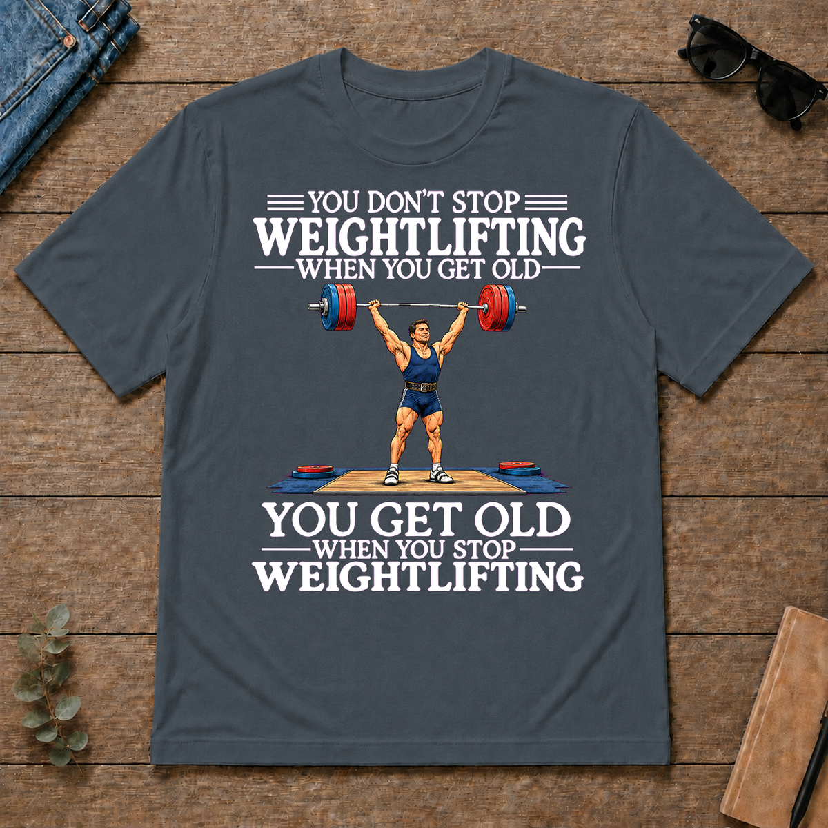 Old Man Don't Stop Weightlifting - dark-heather - TS2D-DarkHeather