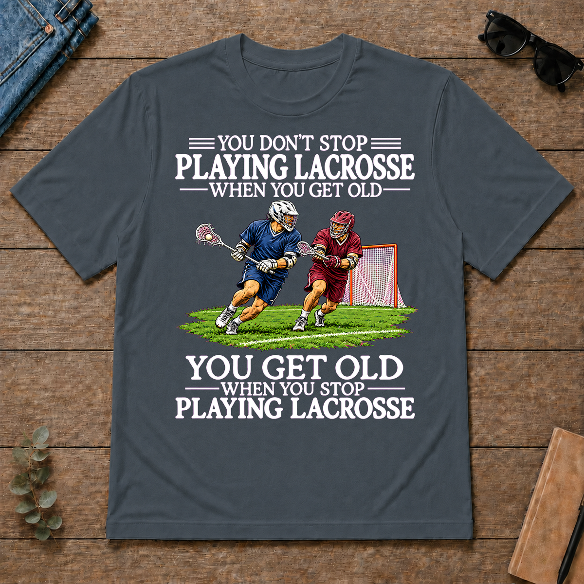 Old Man Don't Stop Lacrosse - dark-heather - TS2D-DarkHeather