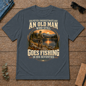 An Old Man Goes Fishing In 70s - dark-heather - TS2D-DarkHeather
