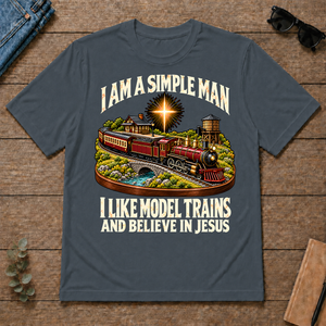 I Like Model Trains & Believe In Jesus - dark-heather - TS2D-DarkHeather