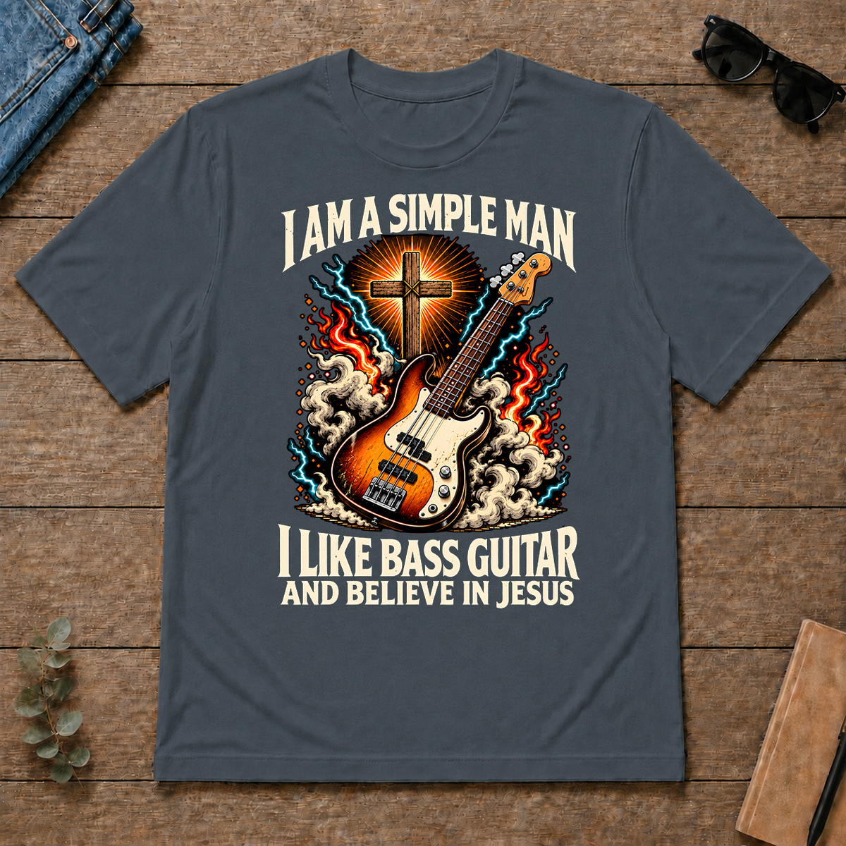 I Like Bass Guitar & Believe In Jesus - dark-heather - TS2D-DarkHeather