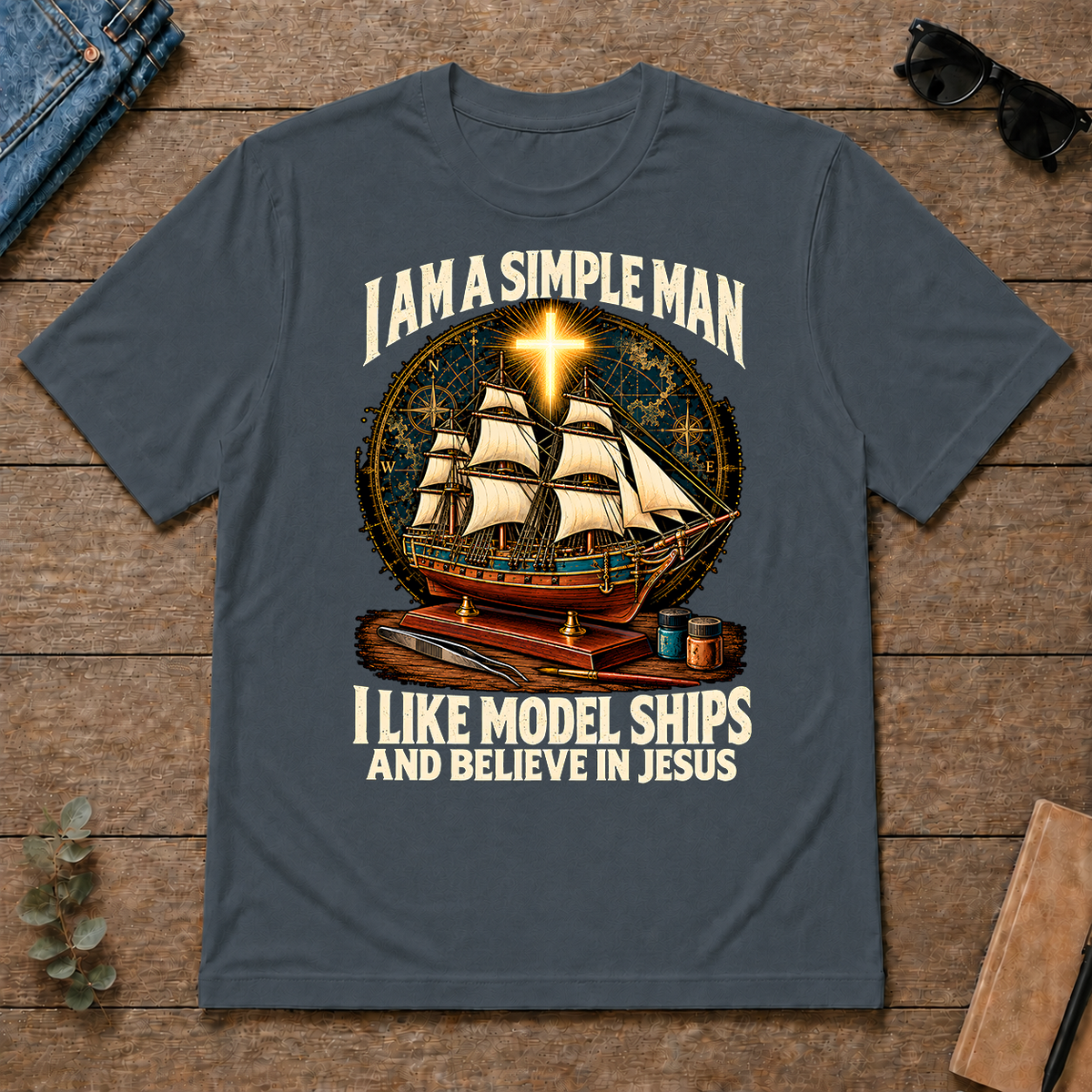 I Like Model Ships & Believe In Jesus - dark-heather - TS2D-DarkHeather