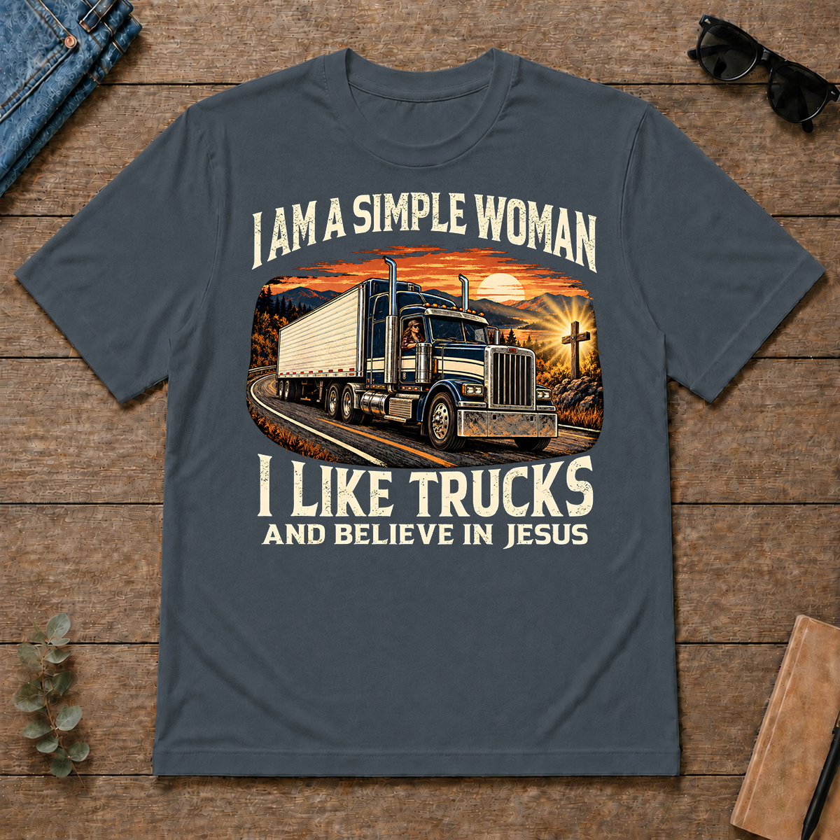 I Am Simple Woman I Like Trucks - dark-heather - TS2D-DarkHeather