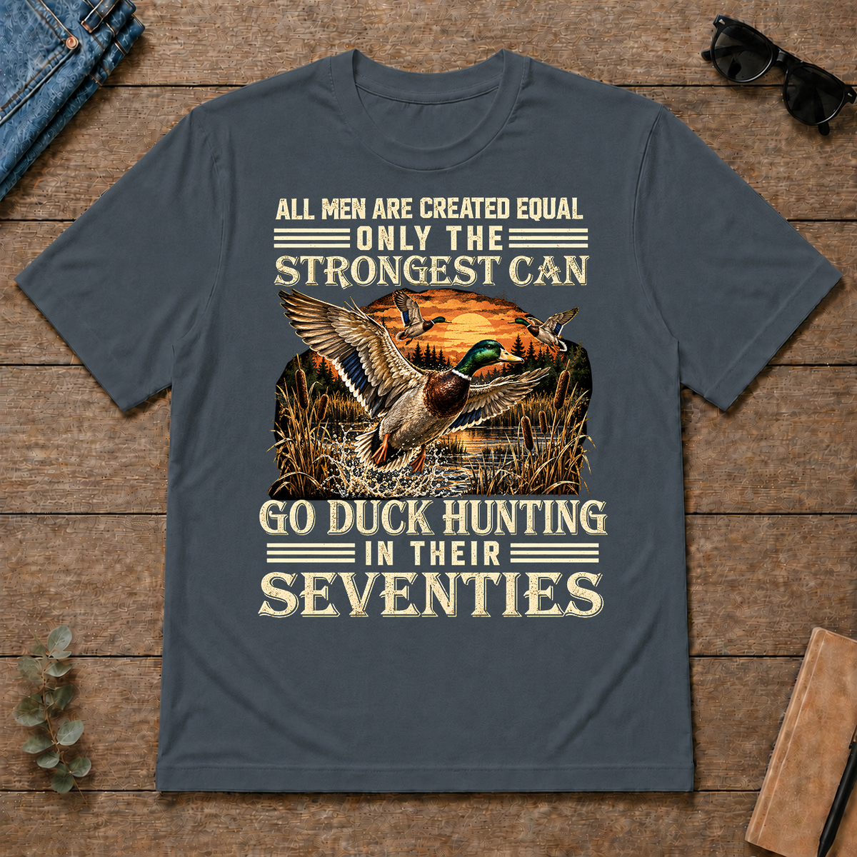 Vintage Duck Hunting Strongest Man In Seventies_ - dark-heather - TS2D-DarkHeather
