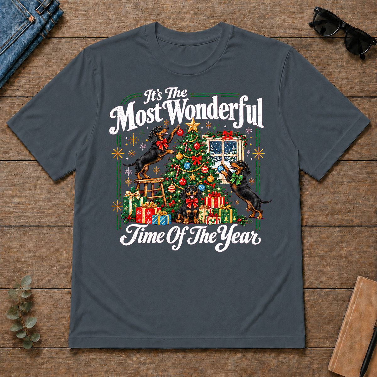 Wonderful Christmas Dachshund - dark-heather - TS2D-DarkHeather