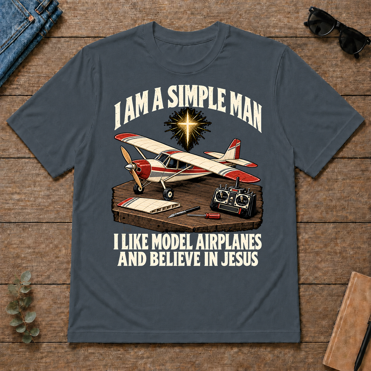 I Like Model Airplanes & Believe In Jesus - dark-heather - TS2D-DarkHeather