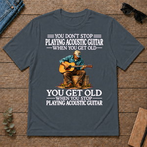 Old Man Don't Stop Playing Acoustic Guitar - dark-heather - TS2D-DarkHeather