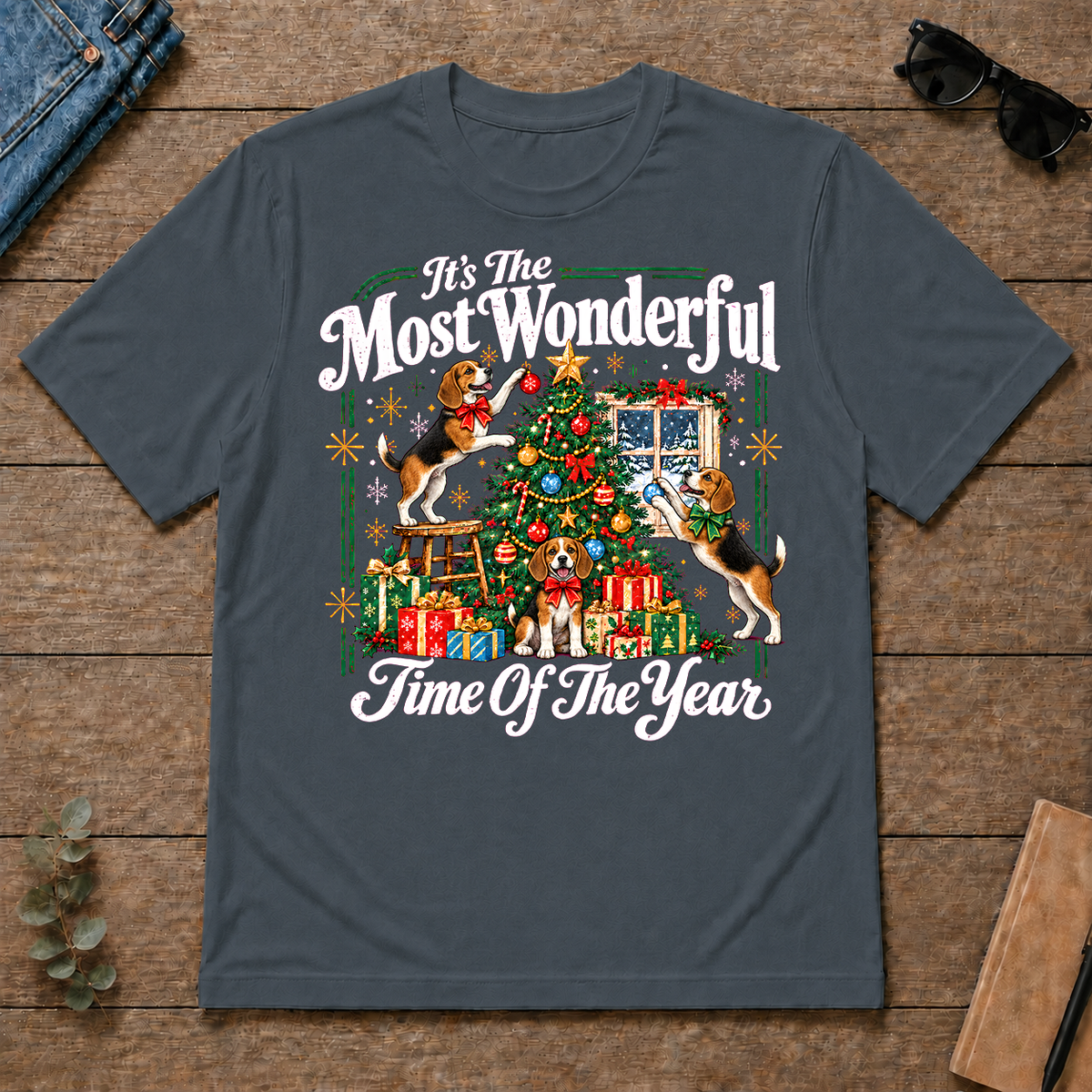 Wonderful Christmas Beagle - dark-heather - TS2D-DarkHeather