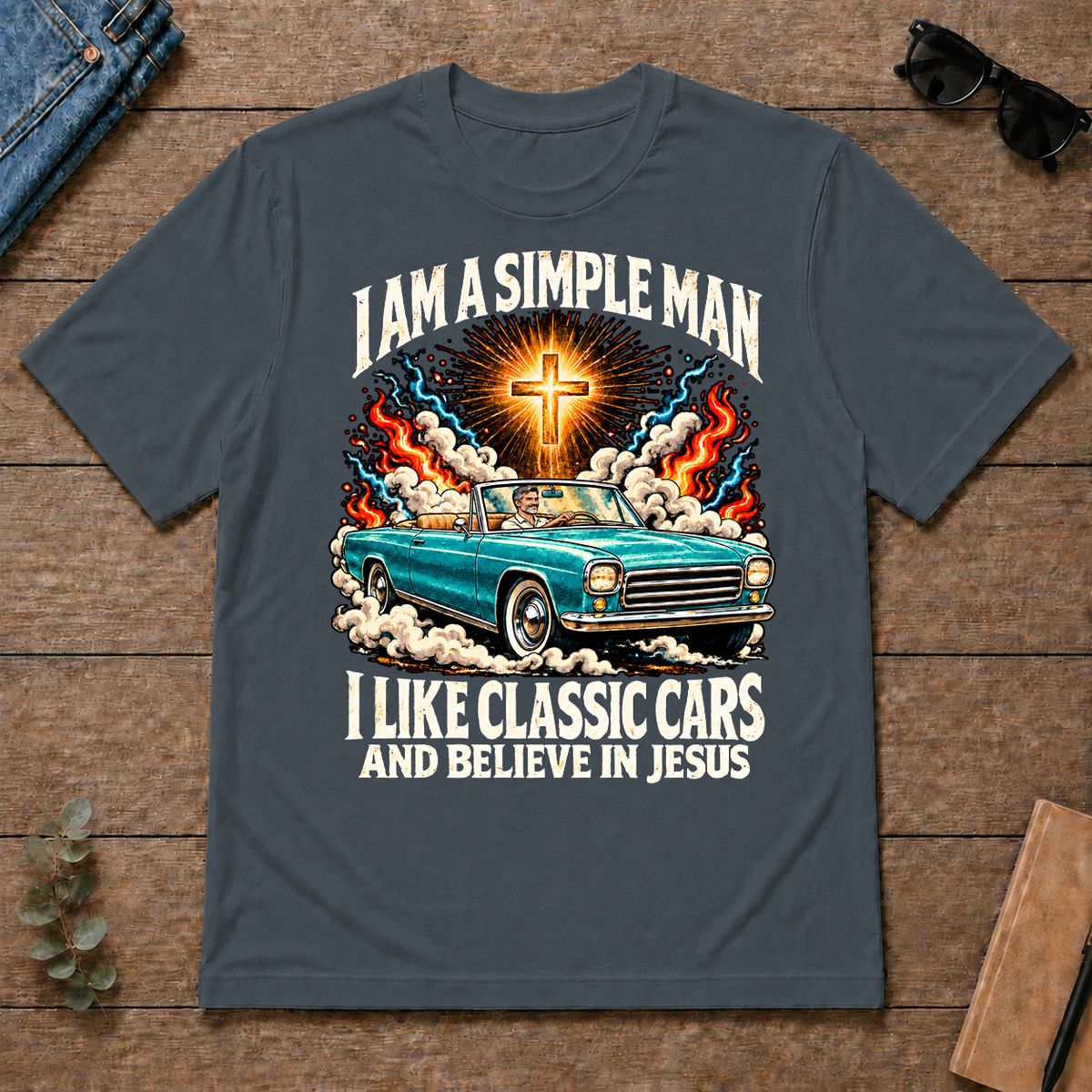 I Like Classic Cars & Believe In Jesus - dark-heather - TS2D-DarkHeather