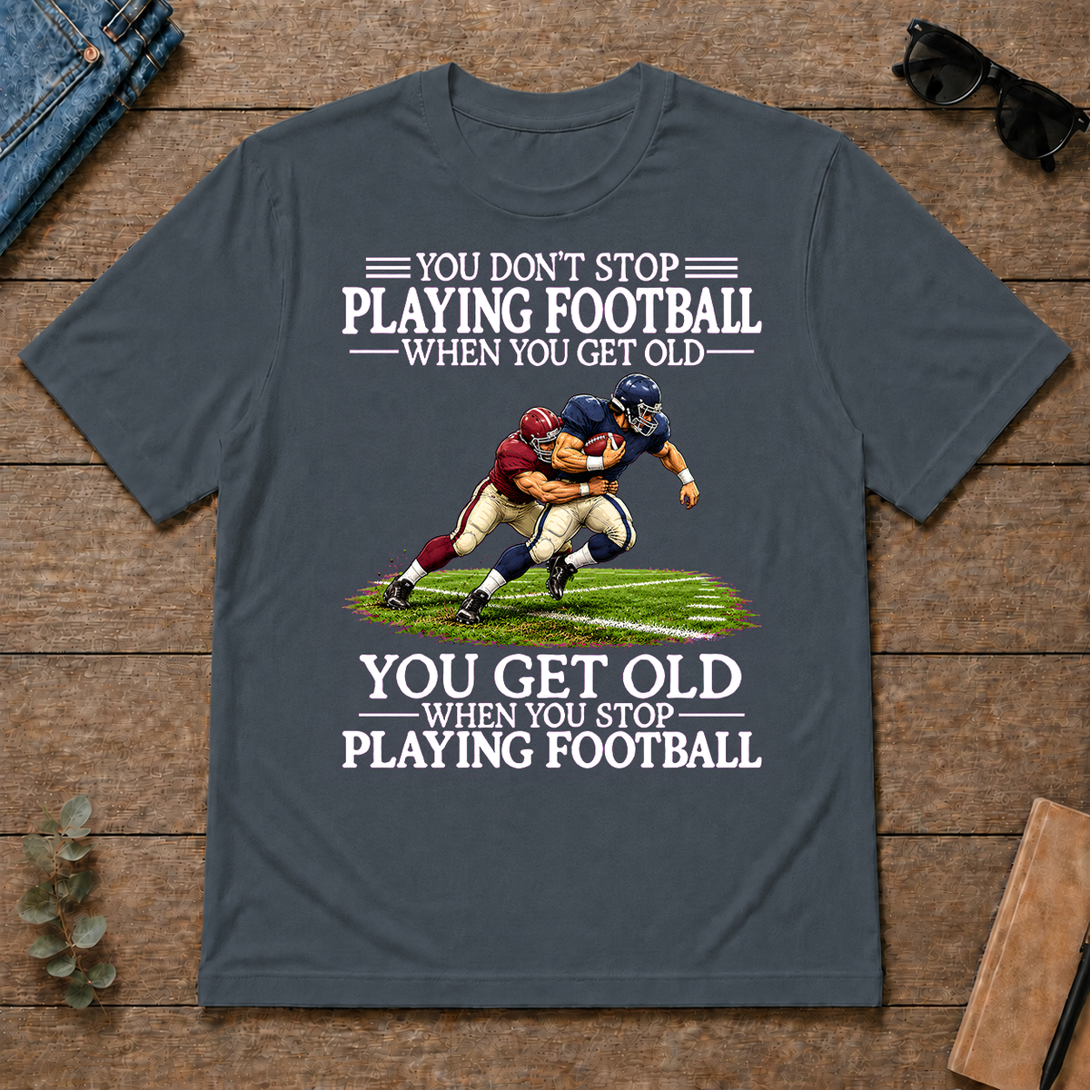 Old Man Don't Stop Football - dark-heather - TS2D-DarkHeather