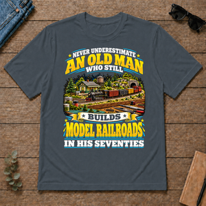 Yellow An Old Man Still Builds Model Railroads In His Seventies - dark-heather - TS2D-DarkHeather