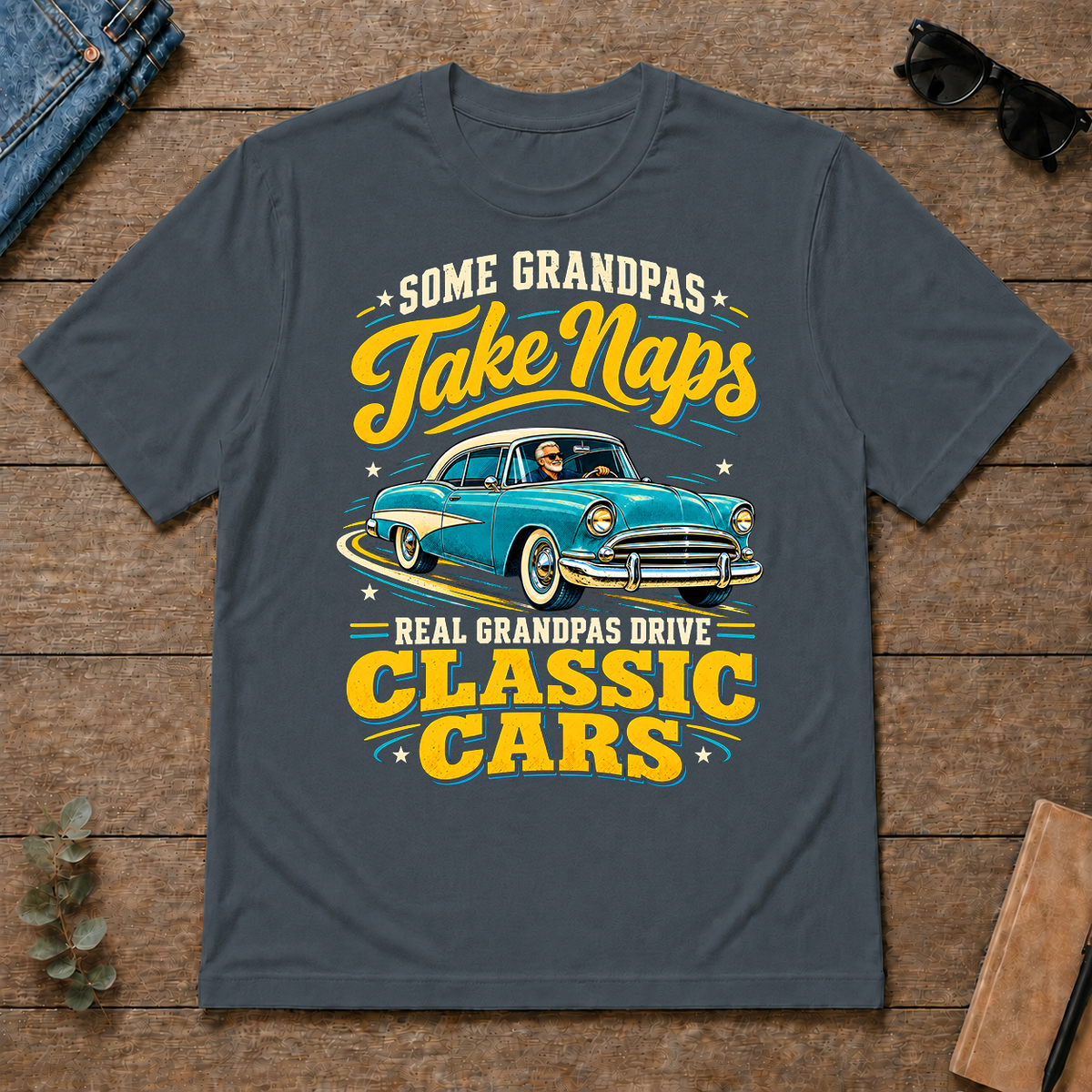 Grandpas Drive Classic Cars - dark-heather - TS2D-DarkHeather
