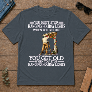 Old Man Don't Stop Hanging Holiday Lights - dark-heather - TS2D-DarkHeather