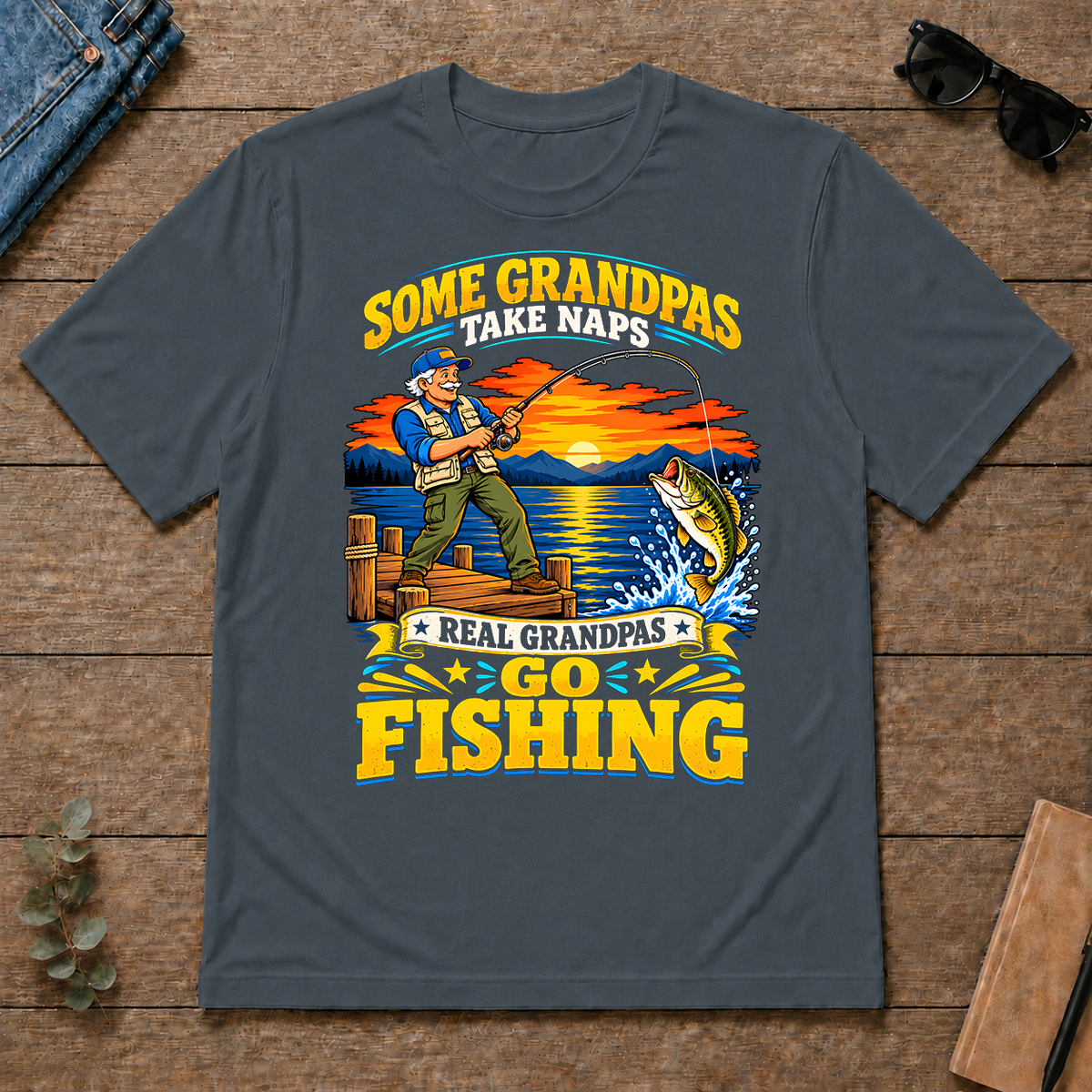 Real Grandpas Go Fishing - dark-heather - TS2D-DarkHeather