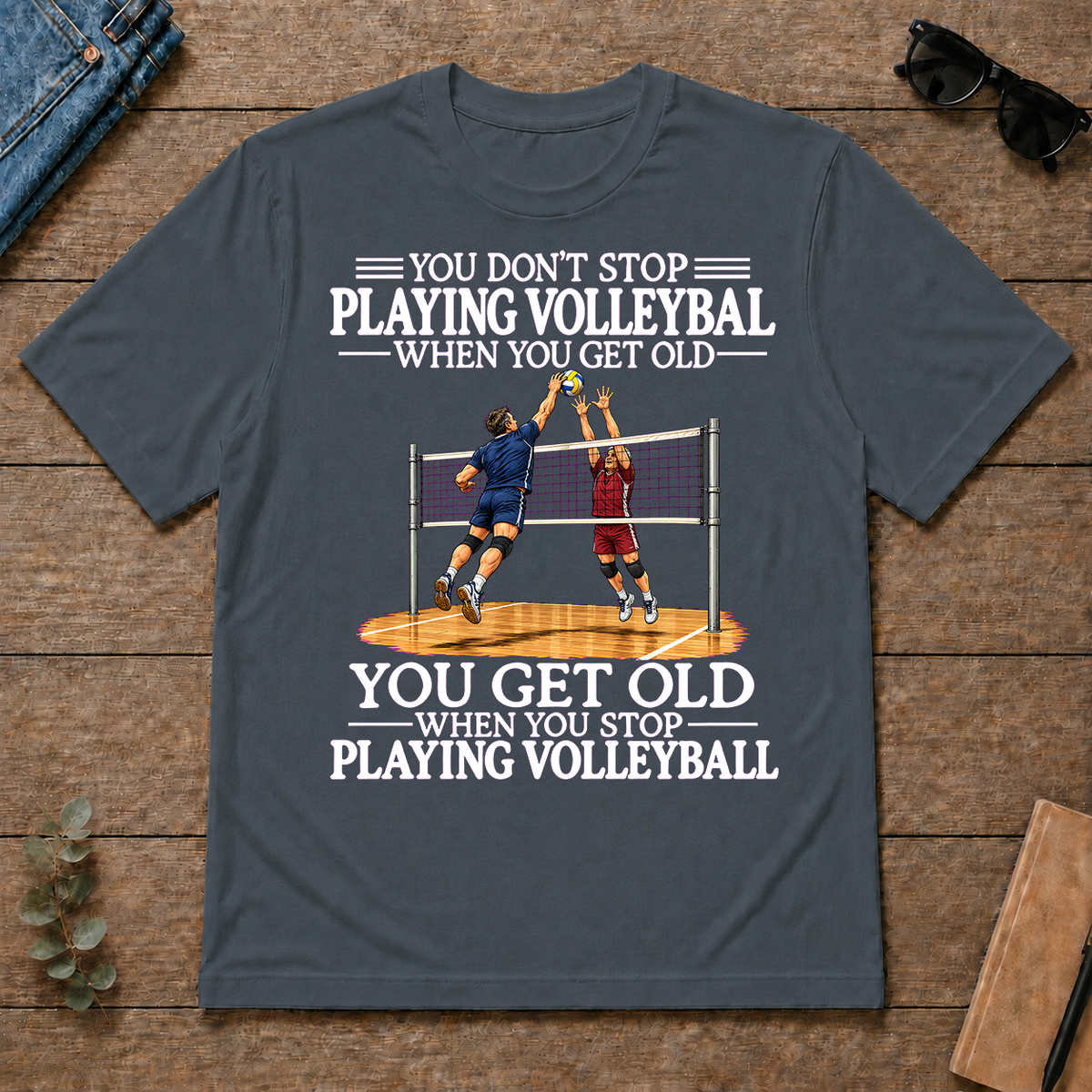 Old Man Don't Stop Volleyball - dark-heather - TS2D-DarkHeather