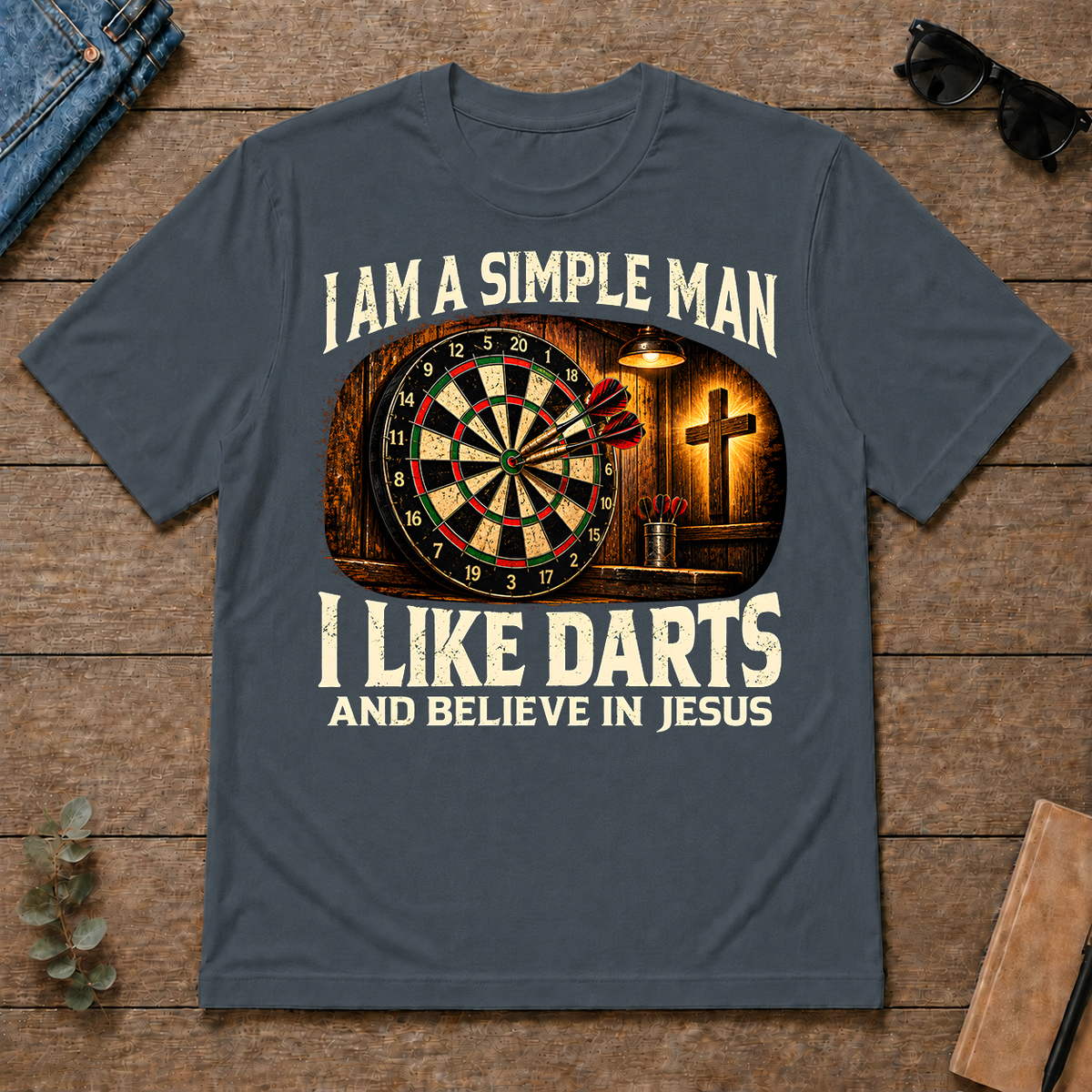 I Am Simple Man I Like Darts - dark-heather - TS2D-DarkHeather