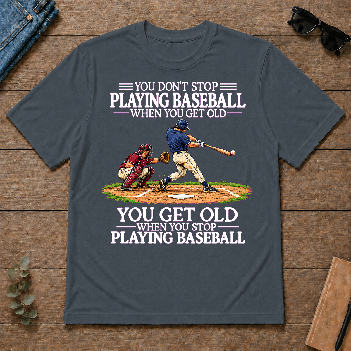 Old Man Don't Stop Baseball - dark-heather - TS2D-DarkHeather