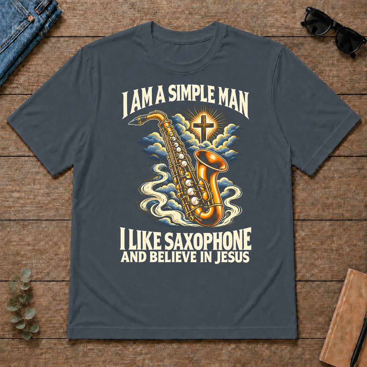 I Like Saxophone & Believe In Jesus - dark-heather - TS2D-DarkHeather