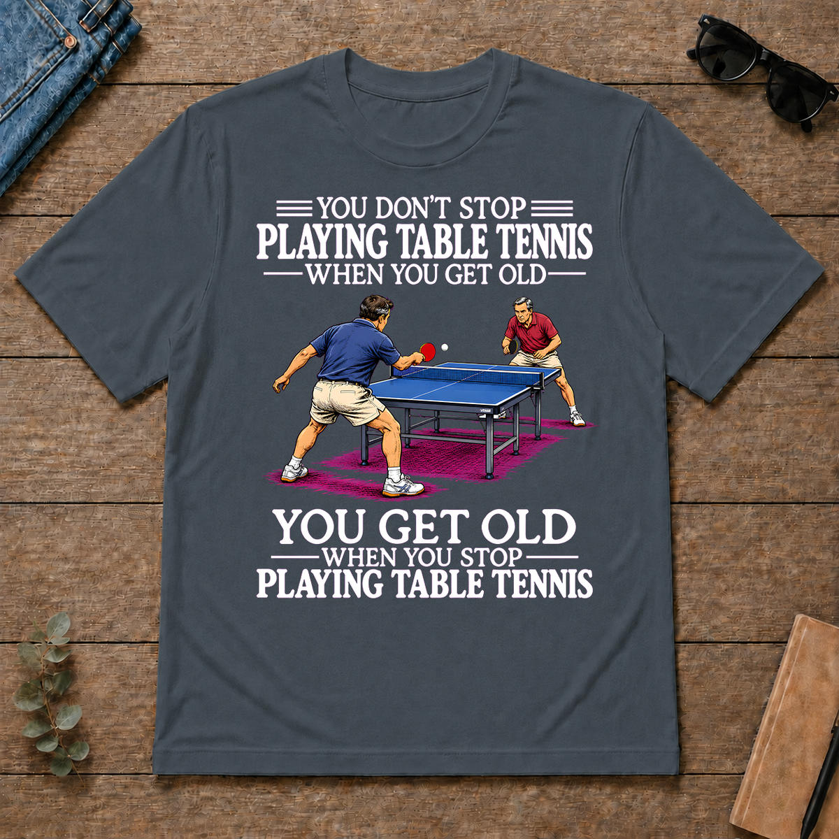 Old Man Don't Stop Table Tennis - dark-heather - TS2D-DarkHeather