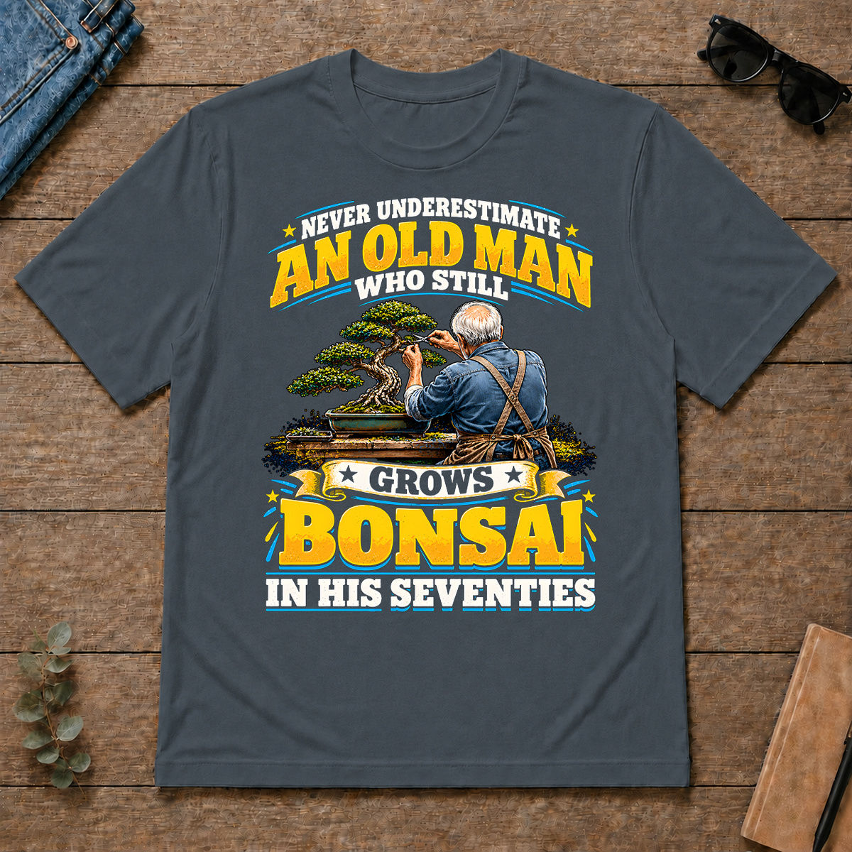 Yellow An Old Man Still Grows Bonsai In His Seventies - dark-heather - TS2D-DarkHeather