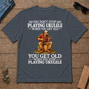 Old Man Don't Stop Playing Ukulele - dark-heather - TS2D-DarkHeather