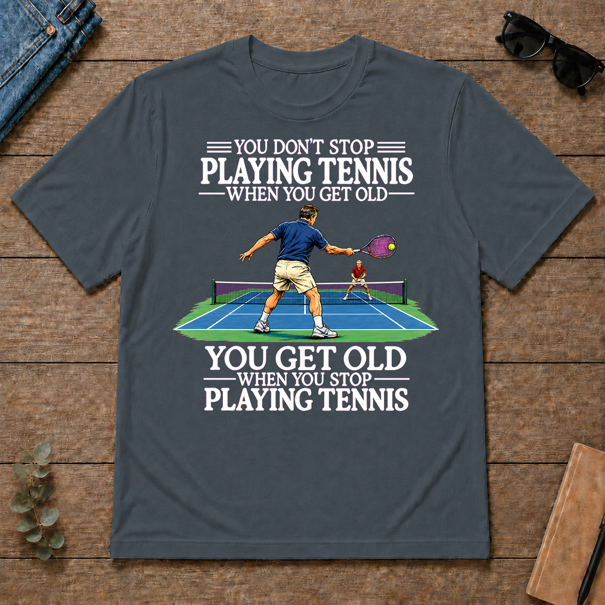 Old Man Don't Stop Tennis - dark-heather - TS2D-DarkHeather