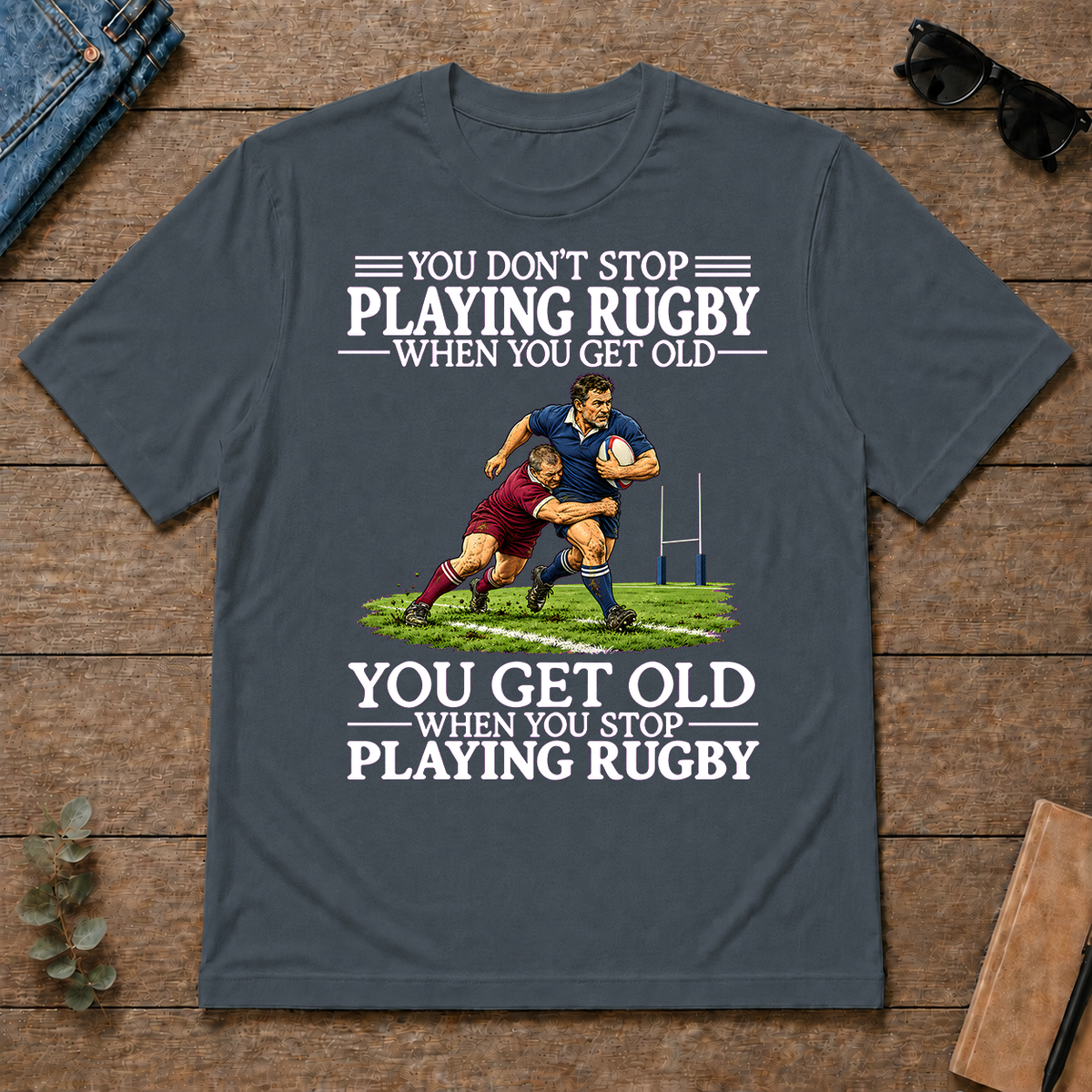 Old Man Don't Stop Rugby - dark-heather - TS2D-DarkHeather