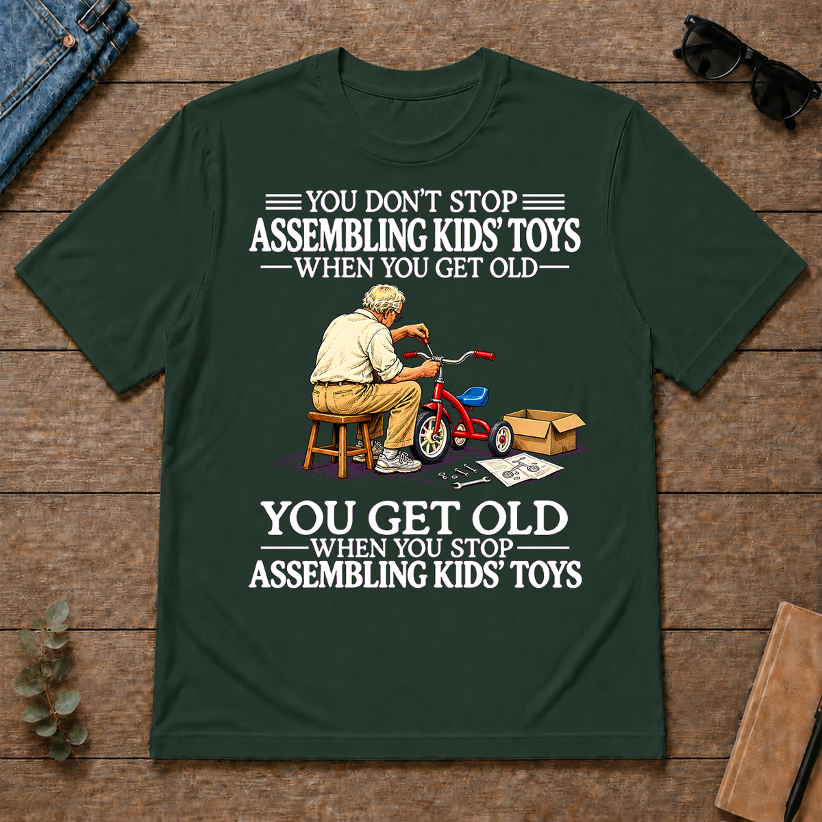Old Man Don't Stop Assembling Kids Toys - forest-green - TS2D-ForestGreen