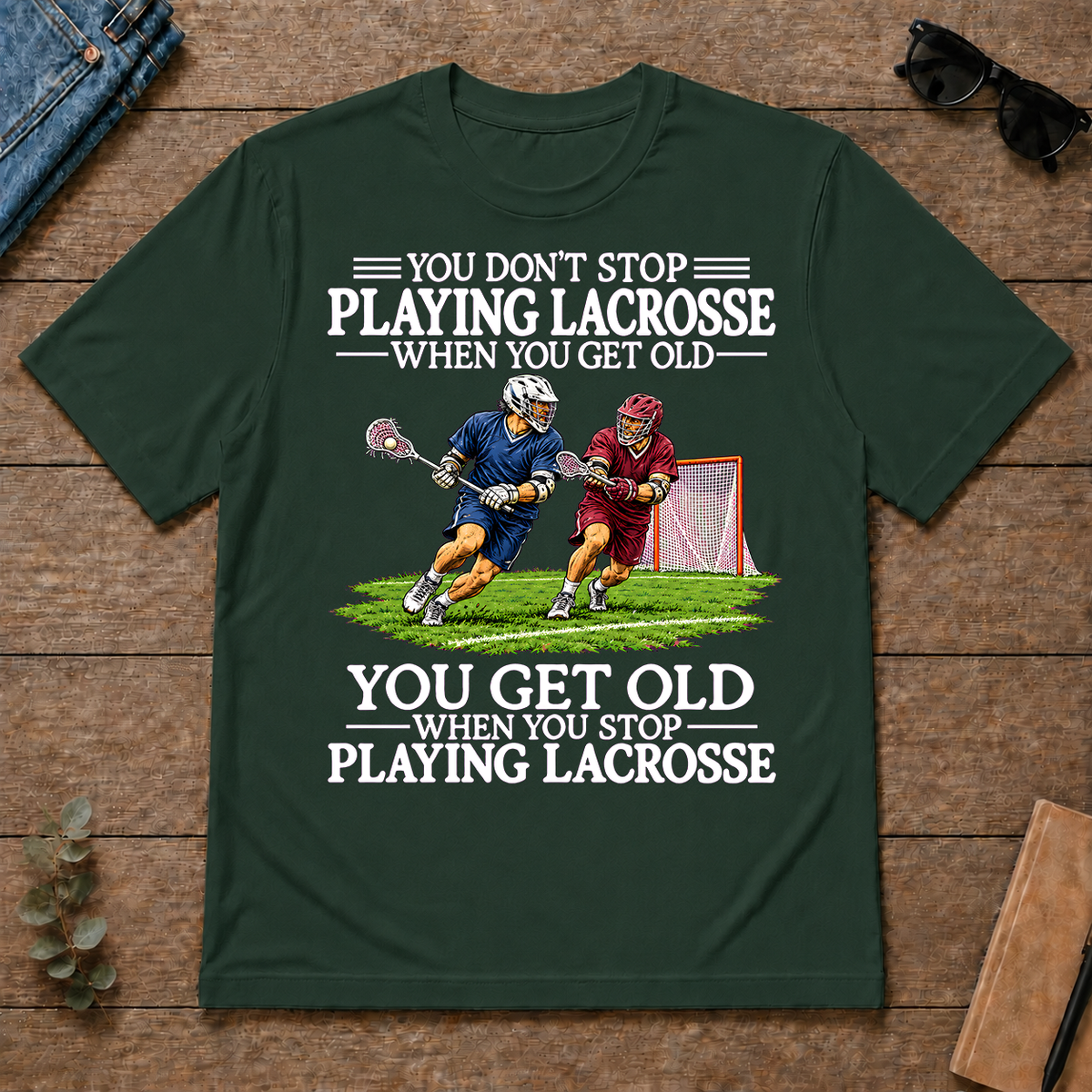 Old Man Don't Stop Lacrosse - forest-green - TS2D-ForestGreen