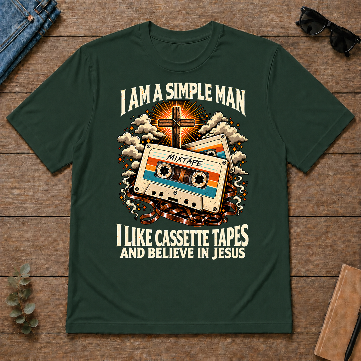 I Like Cassette Tapes & Believe In Jesus - forest-green - TS2D-ForestGreen
