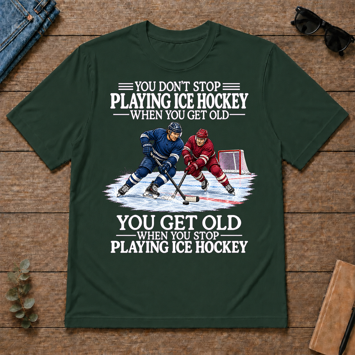 Old Man Don't Stop Ice Hockey - forest-green - TS2D-ForestGreen