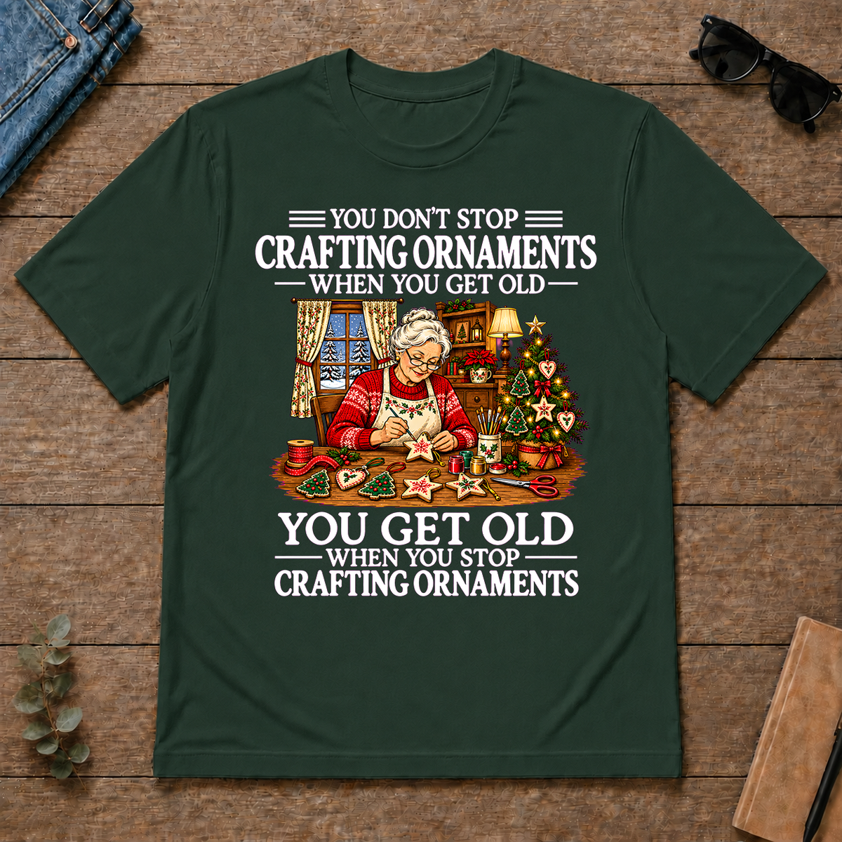 Old Woman Don't Stop Crafting Ornaments - forest-green - TS2D-ForestGreen