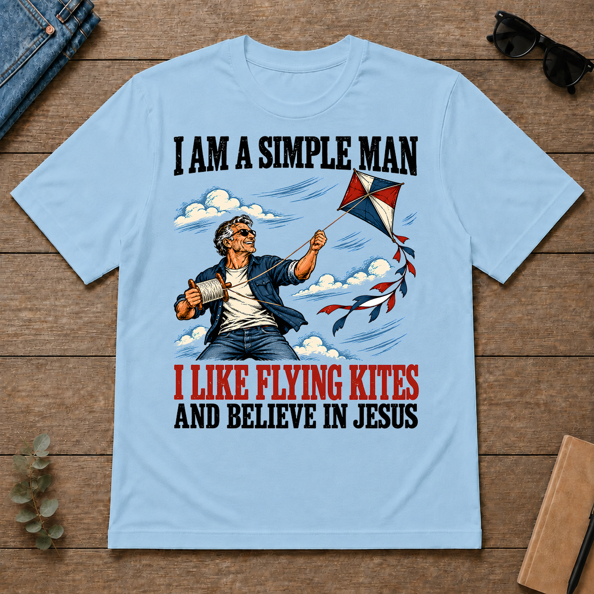 I Like Flying Kites And Believe In Jesus - light-blue - TS2D-LightBlue
