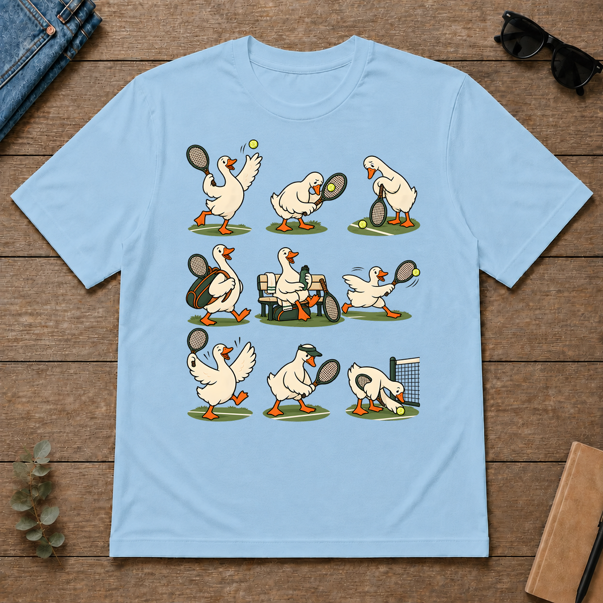 Funny Ducks Playing Tennis - light-blue - TS2D-LightBlue