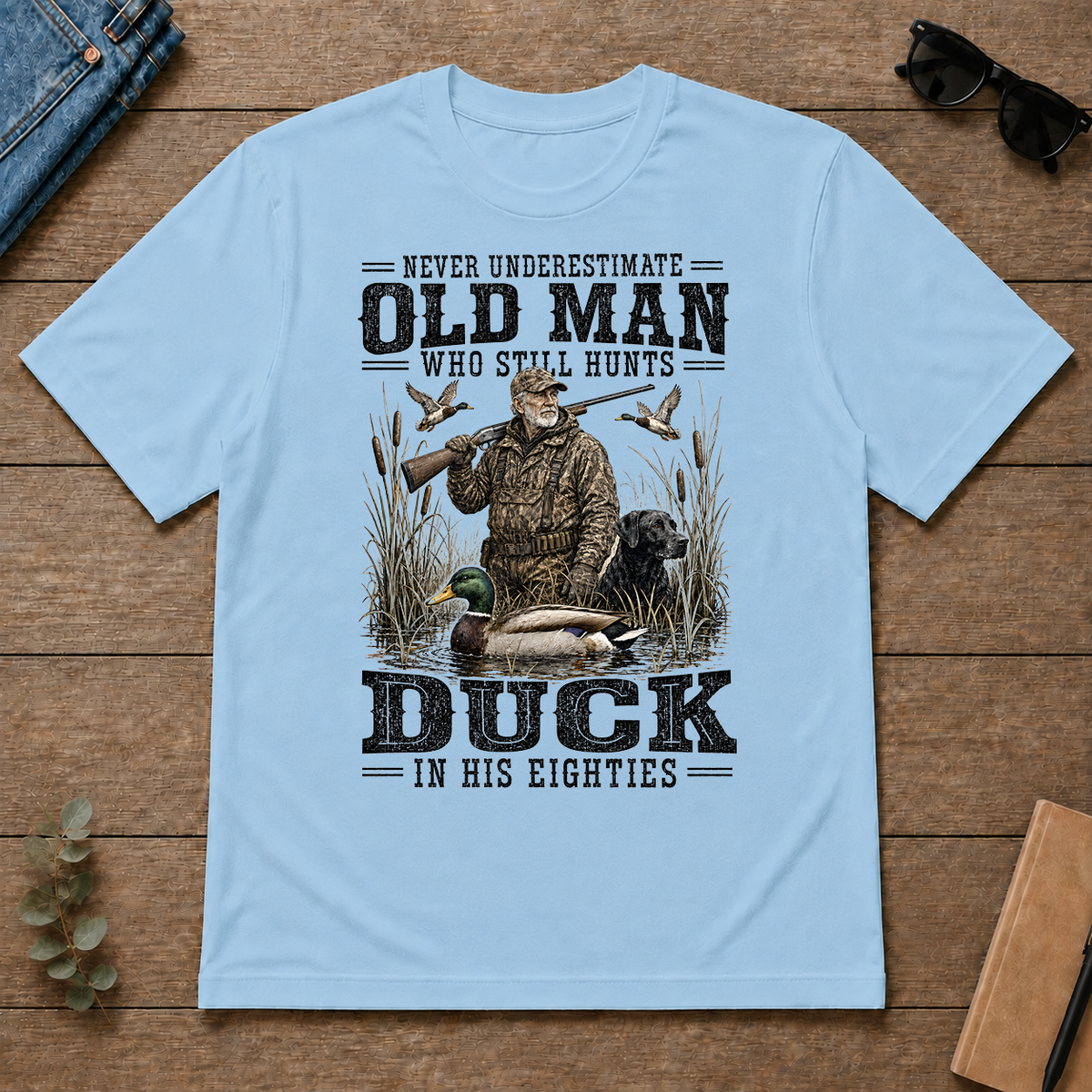 Old Man Hunting Duck In His Eighties - light-blue - TS2D-LightBlue